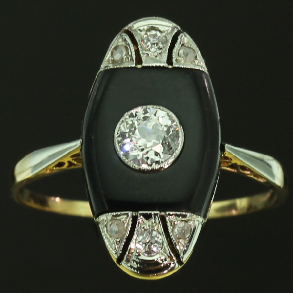Original Art Deco diamond engagement ring with onyx